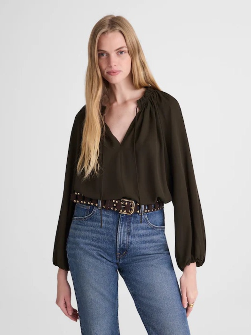 Madewell Olive Peasant Blouse - Picture 2 of 9